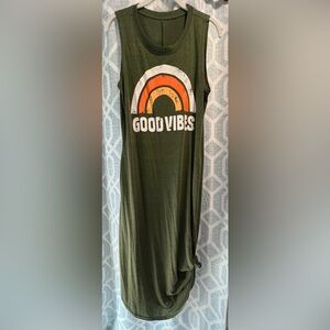 Green Sleeveless Dress with Rainbow Graphic